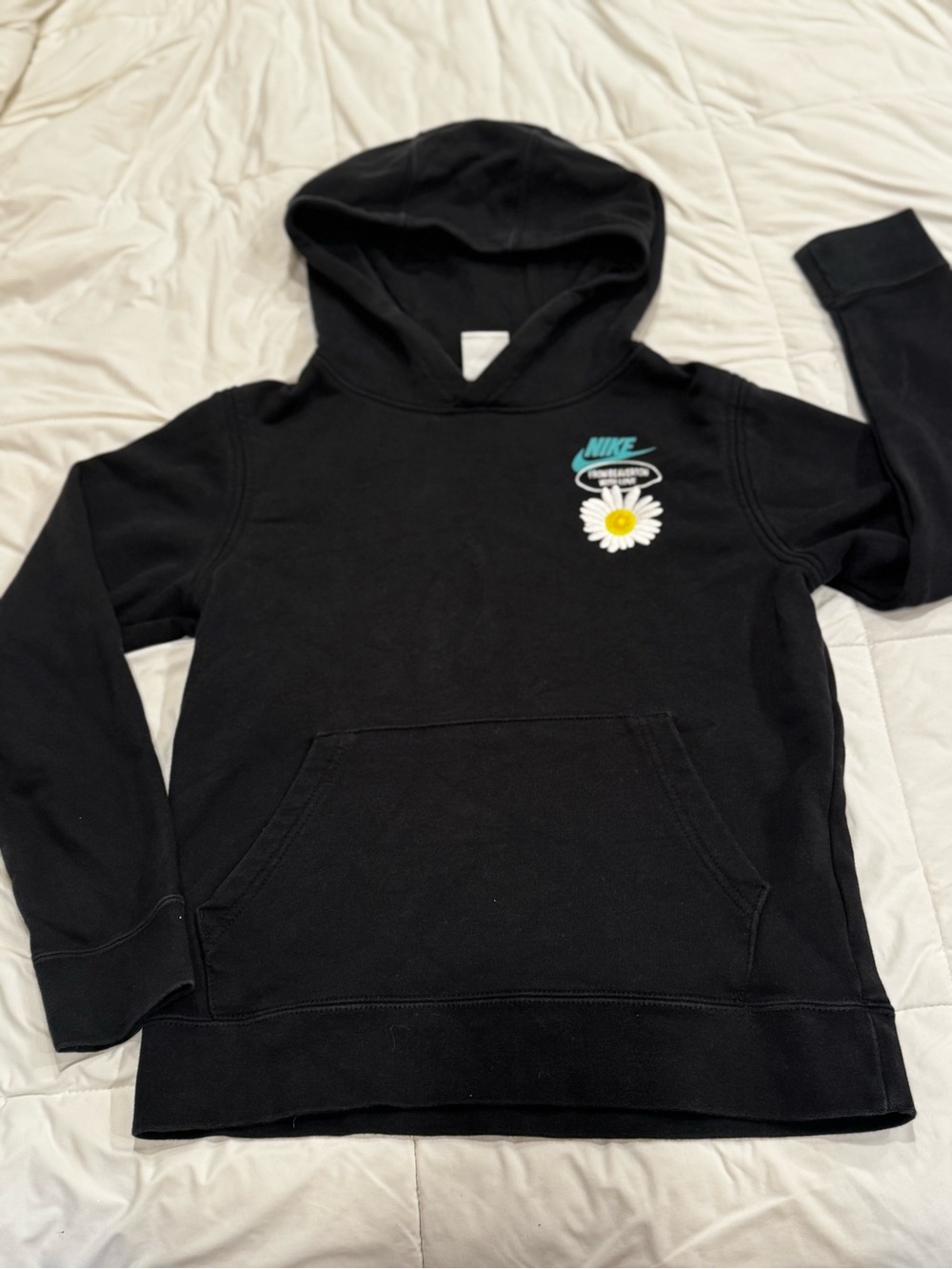 Nike Black Kids Hoodie with Daisy Chest Graphic